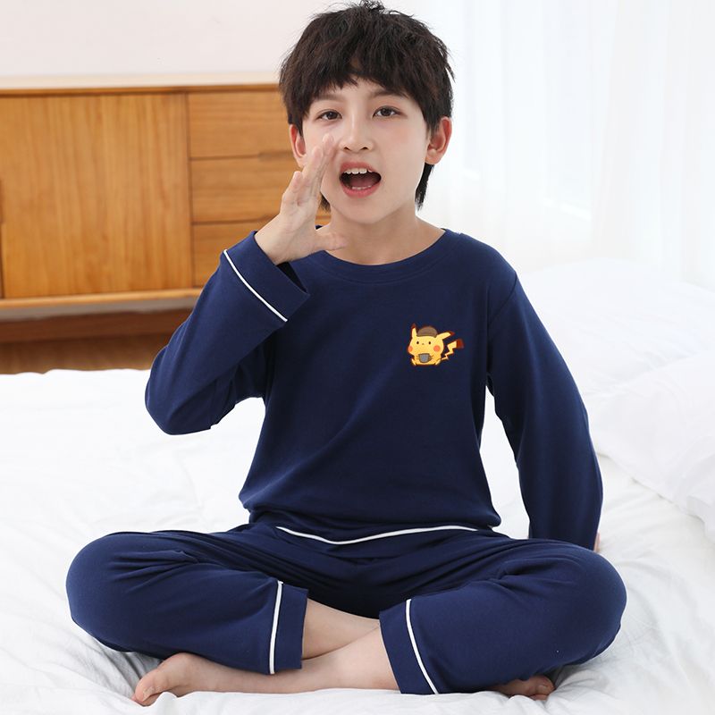 Children's pajamas, boys' long sleeved trousers, spring and autumn new boys' middle and large children's air-conditioning clothes, home clothes, suit, thin velvet summer