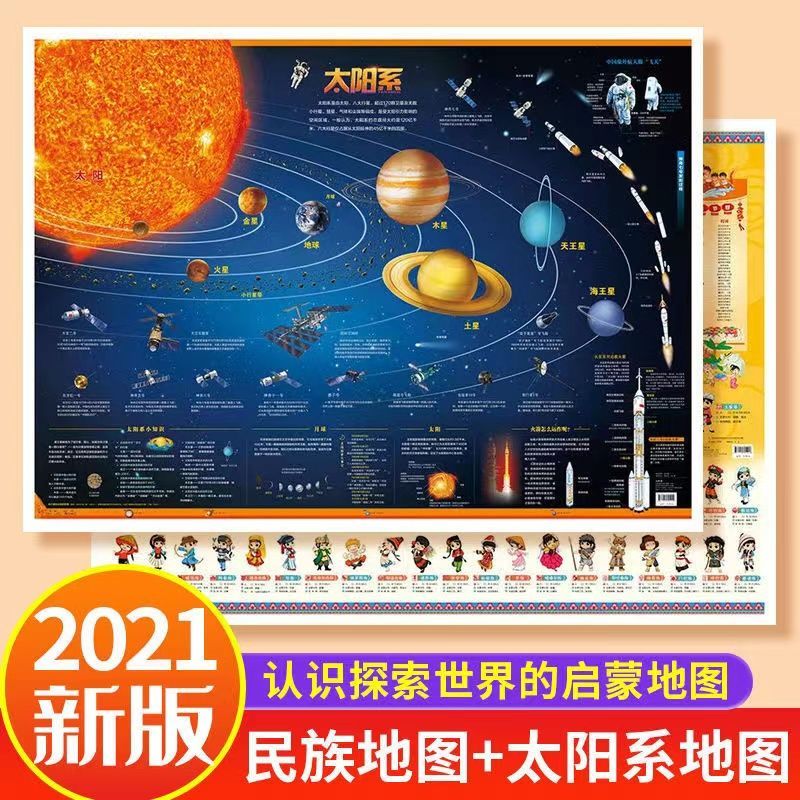全新版儿童房挂图中小学生专用 中华民族 太阳系太空宇宙地图覆膜