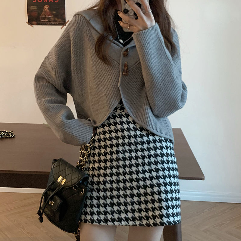 Autumn and winter new style small high-waisted plaid A-line short skirt slimming versatile hip-covering woolen skirt for women