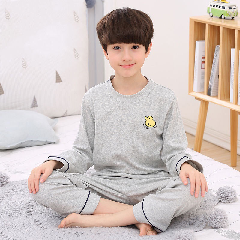 Children's pajamas, boys' long sleeved trousers, spring and autumn new boys' middle and large children's air-conditioning clothes, home clothes, suit, thin velvet summer