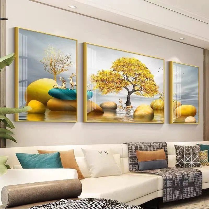 客厅装饰画现代简约沙发背景墙画北欧式三联壁画晶瓷