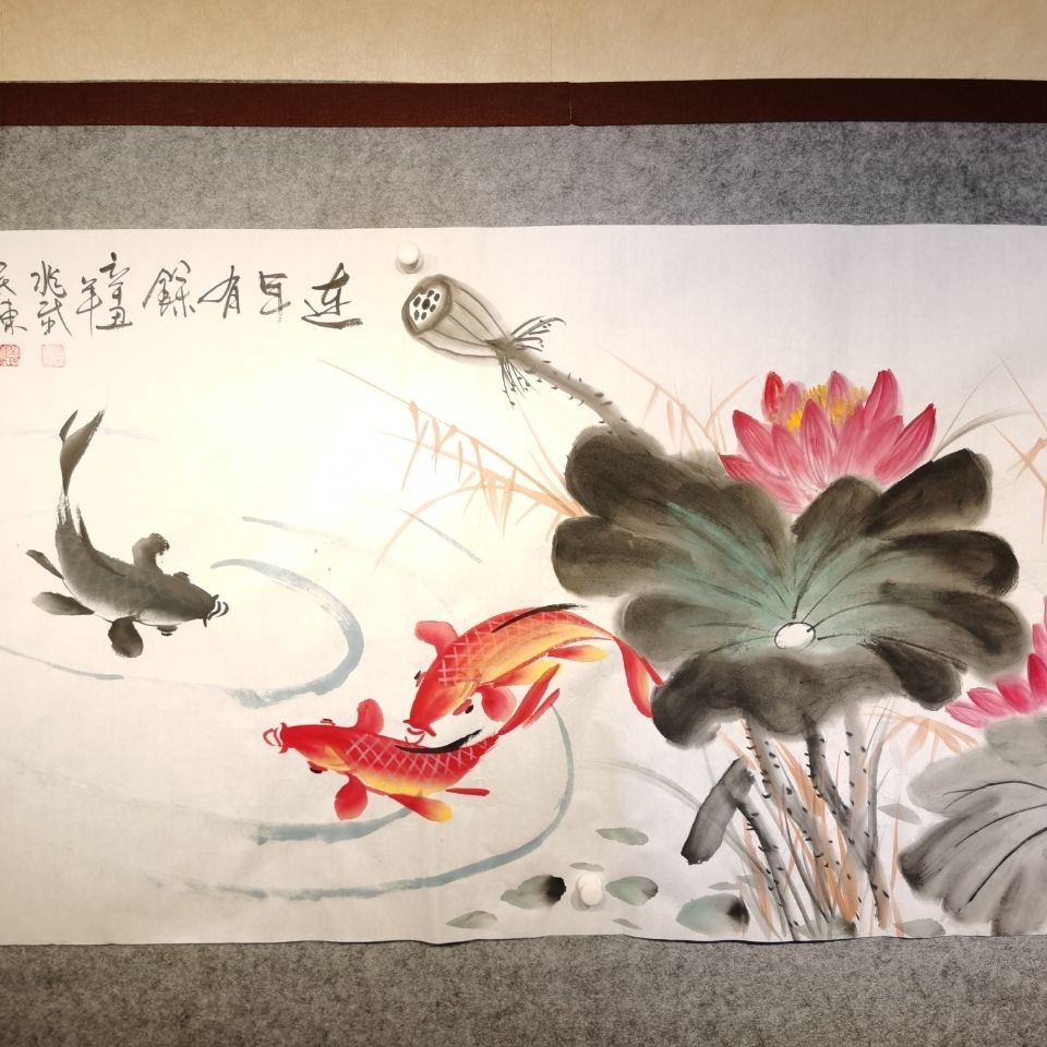 手绘国画连年有余中国风吉祥喜庆过年必备年画挂画纯手绘画壁画