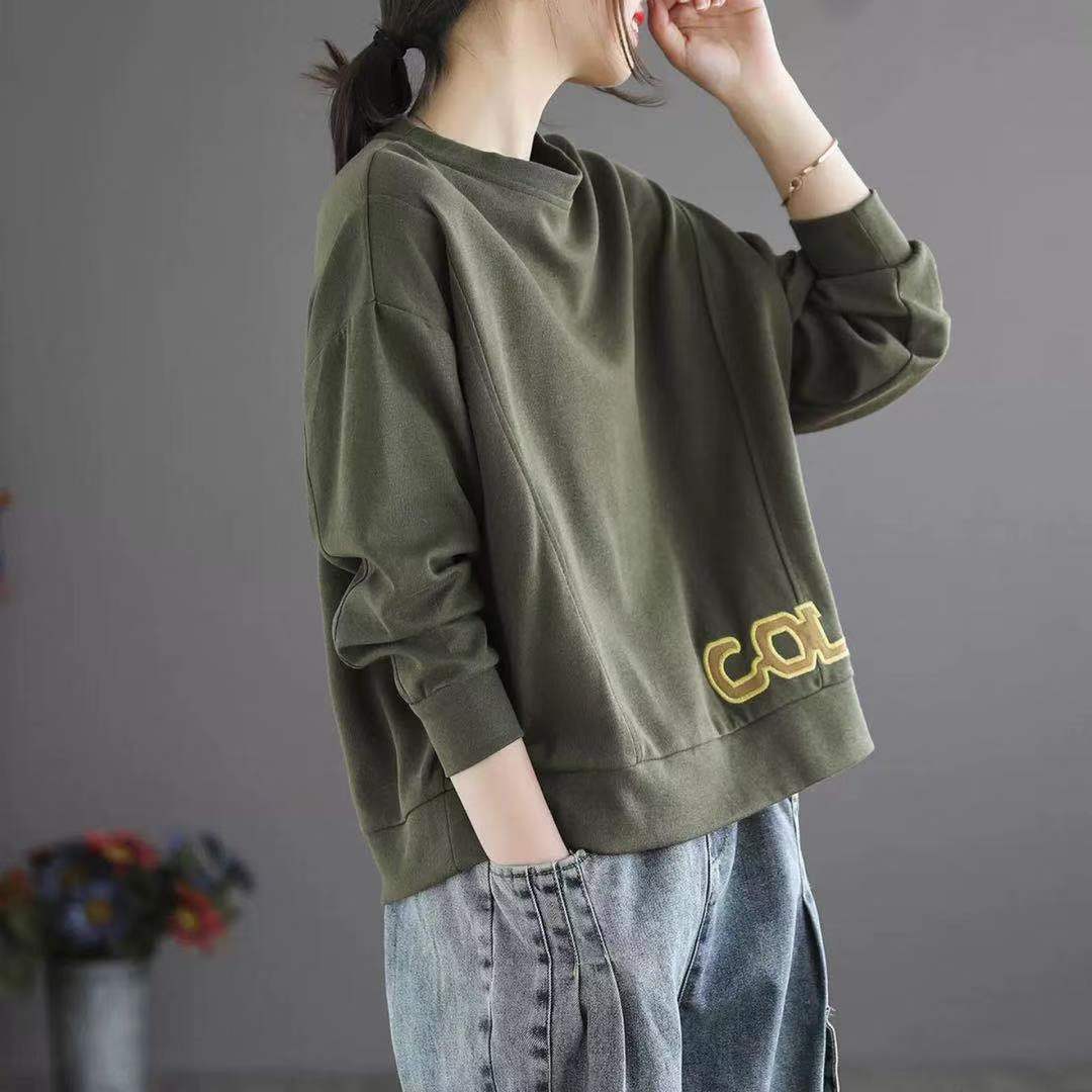 Welfare! Picking up counters to withdraw pure cotton long-sleeved retro embroidery pullover jacket women's casual loose sweater