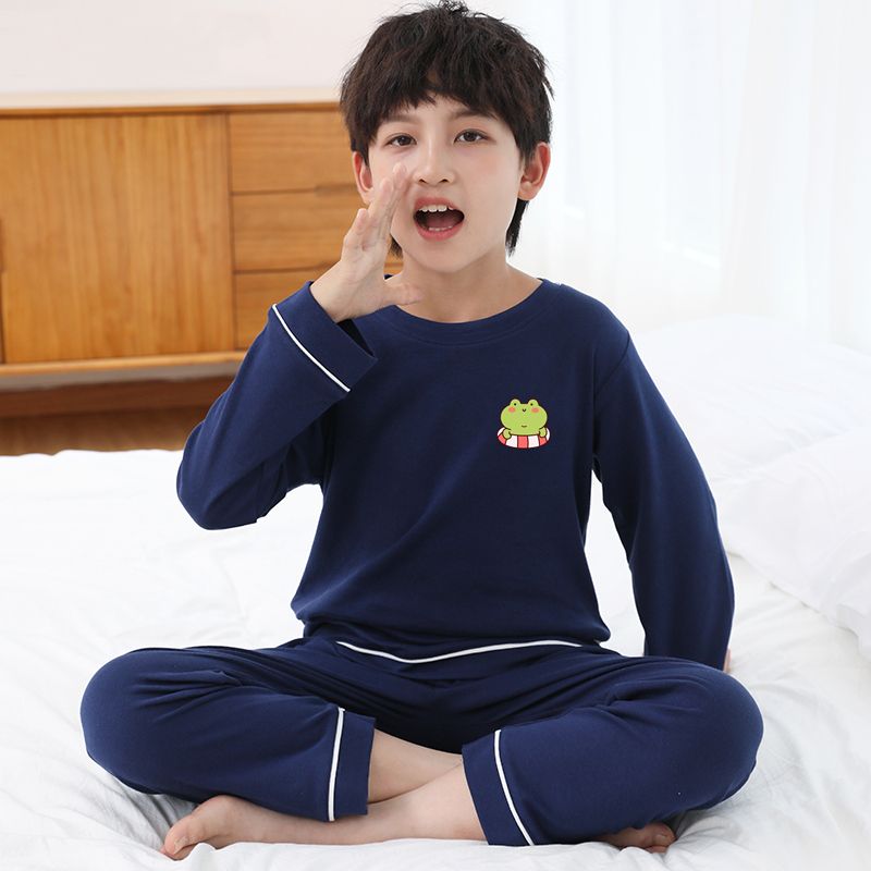 Children's pajamas, boys' long sleeved trousers, spring and autumn new boys' middle and large children's air-conditioning clothes, home clothes, suit, thin velvet summer