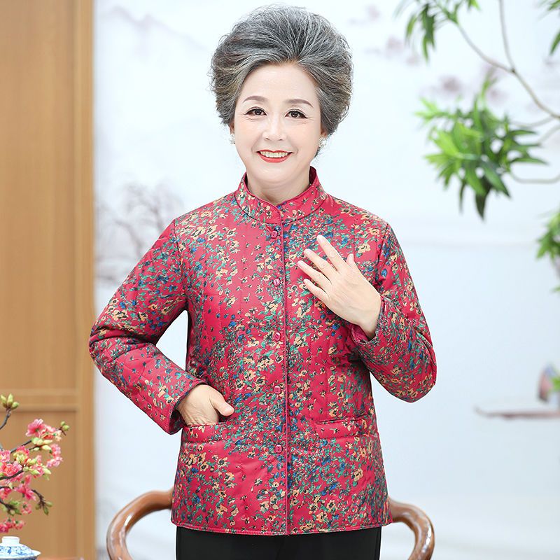 Middle-aged and elderly women light and thin small padded jacket grandma's padded clothes close-fitting inner wear down cotton padded jacket large size warm liner