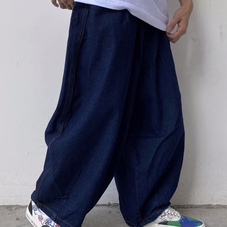 Dark blue  trend ins Korean version retro loose plus size jeans straight wide leg trousers for men and women