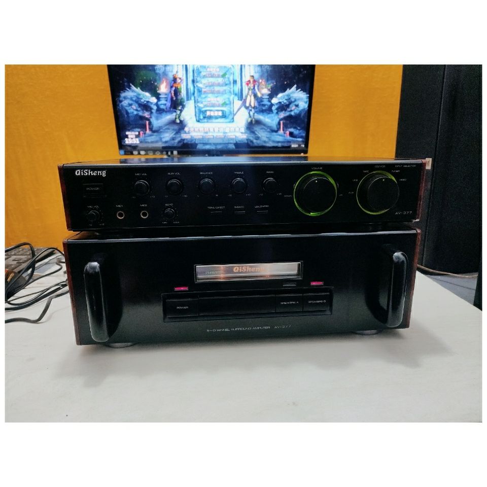 2手 国货精品 奇声av-377前后级功放 家用卡拉ok音乐功放机