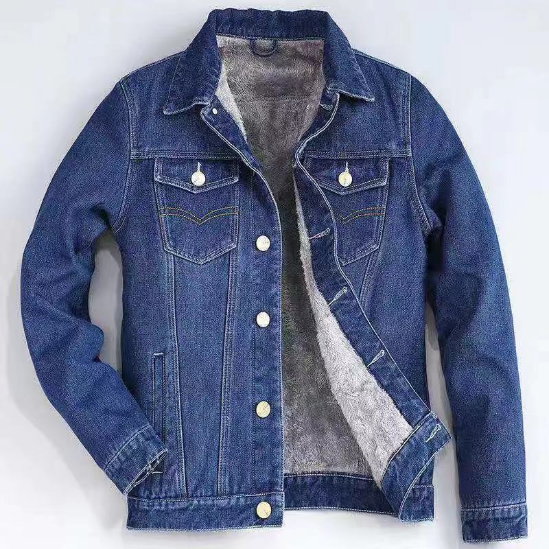 Autumn and winter new velvet denim jacket men's fat plus size jacket cotton-padded gown thickened warm clothes tide
