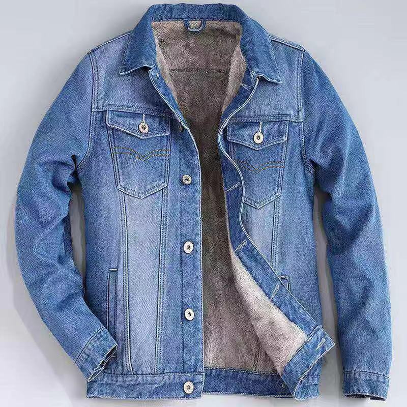 Autumn and winter new velvet denim jacket men's fat plus size jacket cotton-padded gown thickened warm clothes tide