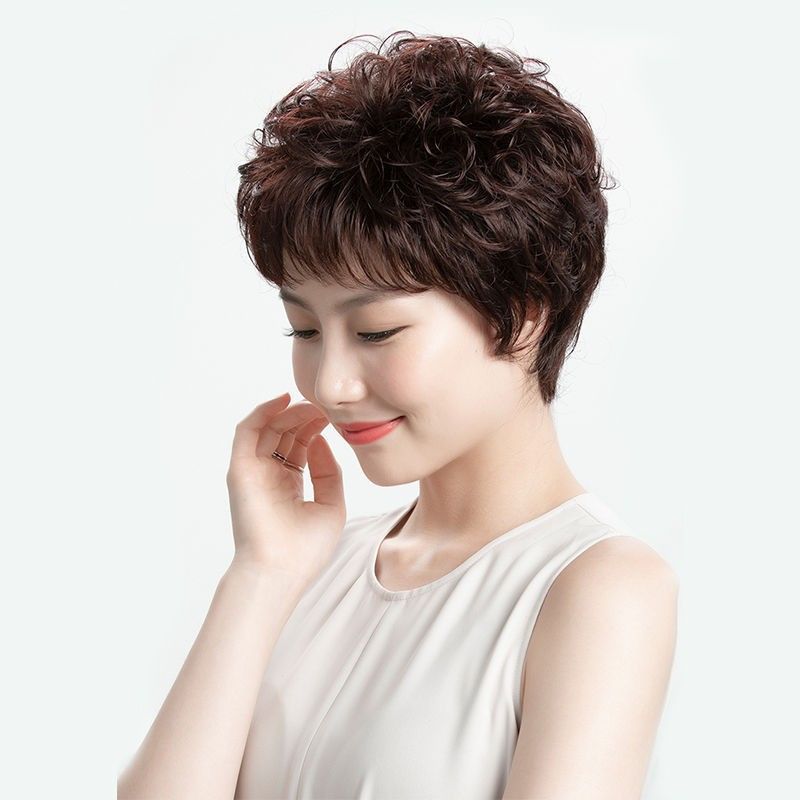 短发送妈妈款女假发套中老年女士全头套式假发自然短烫发型短卷发