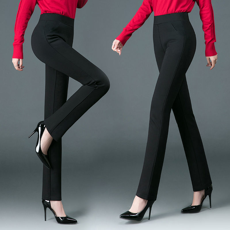 Extended version spring, summer and autumn new black straight pants high waist large size suit pants plus velvet pendant feeling slim mother pants
