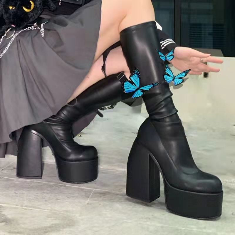 Dark high-heeled knee high boots women  spring and autumn new European hot girls versatile high Knight boots women's trend
