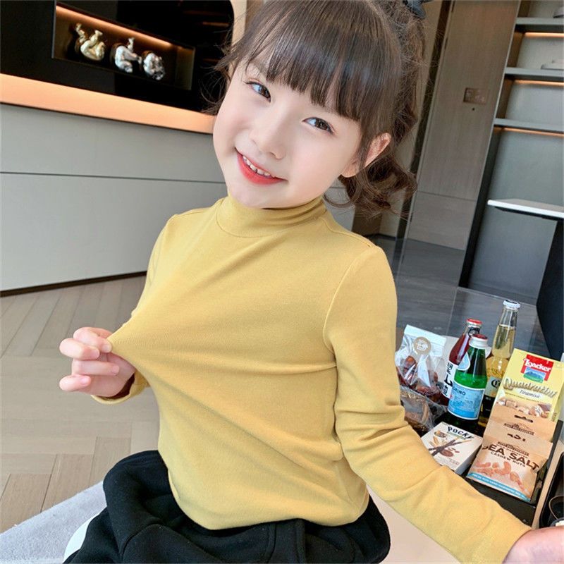 Girls turtleneck bottoming shirt autumn and winter new children's long-sleeved T-shirt pure cotton versatile solid color underwear baby tops