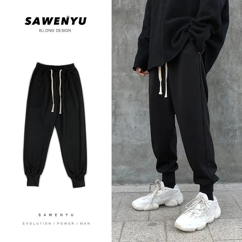 Fleece and thickened trousers men's Korean version of the trendy sports pants bundled foot pants students casual pants trousers loose small feet pants