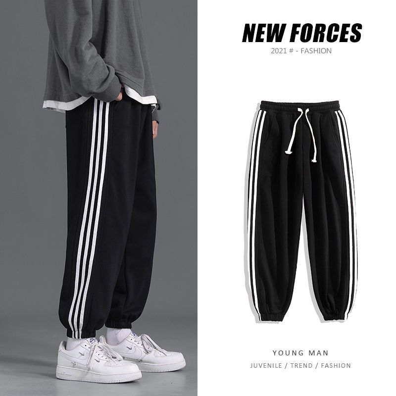 Sweatpants men's summer three-bar pants loose large size men's casual pants all-match men's pants striped trousers