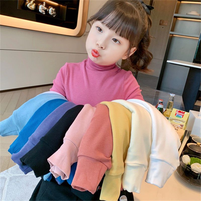 Girls turtleneck bottoming shirt autumn and winter new children's long-sleeved T-shirt pure cotton versatile solid color underwear baby tops