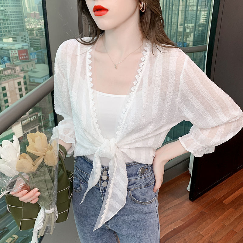 雪紡上衣女夏季外搭短款防曬衣配吊帶裙子披肩薄款開衫洋氣小外套