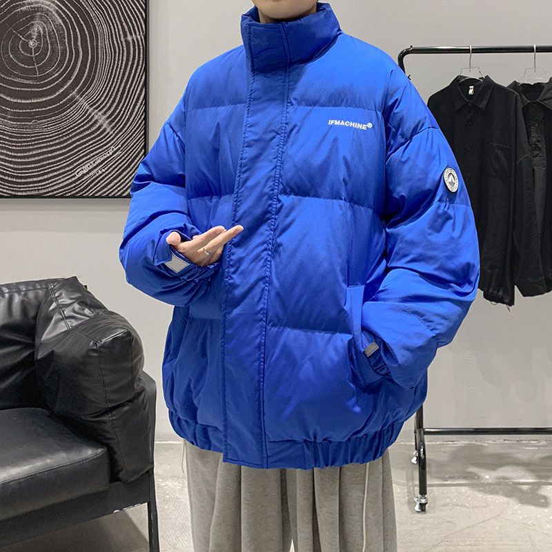Fashion trend solid color stand collar men's winter pine bread jacket, couples warm cotton jacket_voghion.com