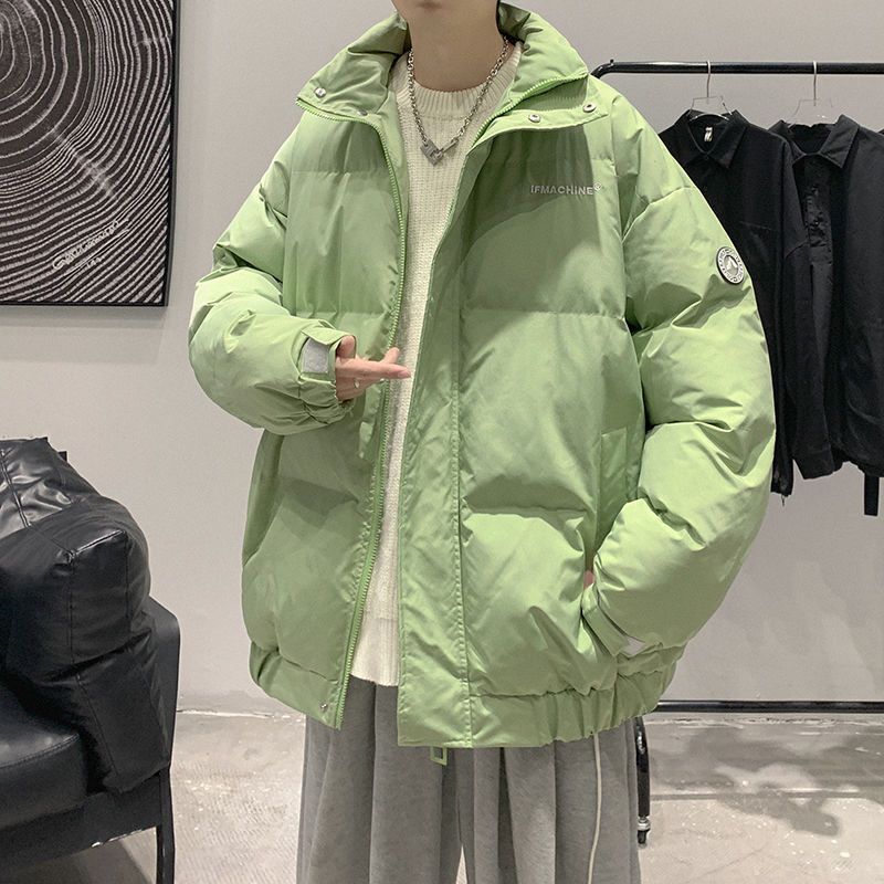 Fashion trend solid color stand collar men's winter pine bread jacket, couples warm cotton jacket_voghion.com