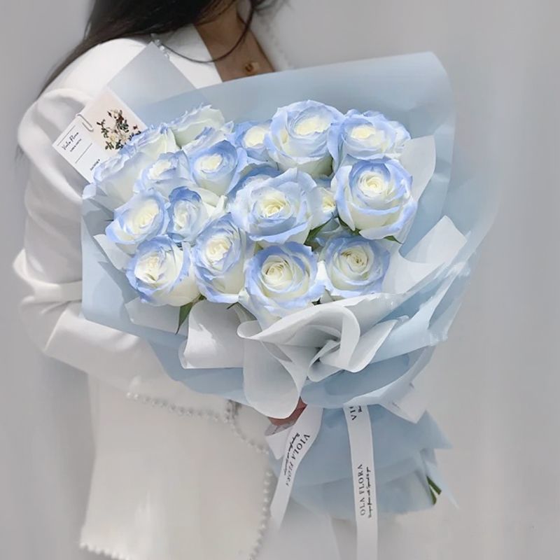 网红小众密西根碎冰蓝渐变色玫瑰花束鲜花速递全国同城配送天津