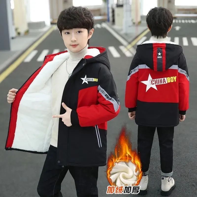 男童秋冬款派克服外套加絨加厚冬棉服中大童2023年新款兒童潮洋氣