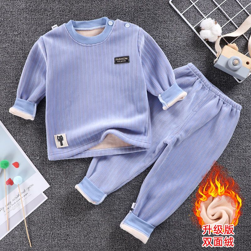 New children's double-sided fleece warm clothing suit plus fleece thickened baby baby boys and girls autumn and winter 0-7 years old