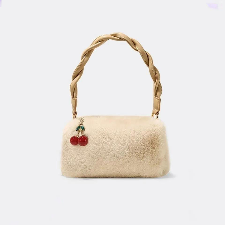 2023 spring new niche design cherry fur bag hand-held crossbody bag