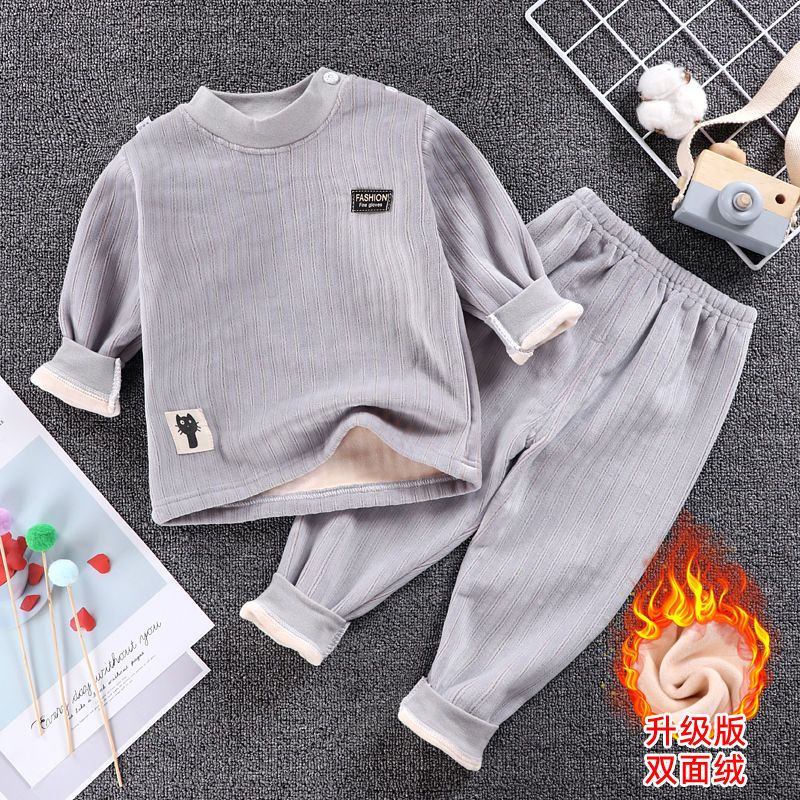 New children's double-sided fleece warm clothing suit plus fleece thickened baby baby boys and girls autumn and winter 0-7 years old