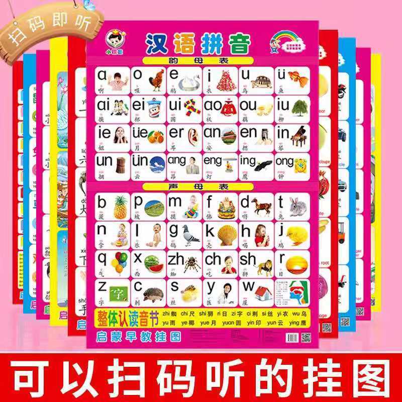 儿童识字挂图学习挂图宝宝无声认知挂图拼音挂图识字挂图早教墙贴