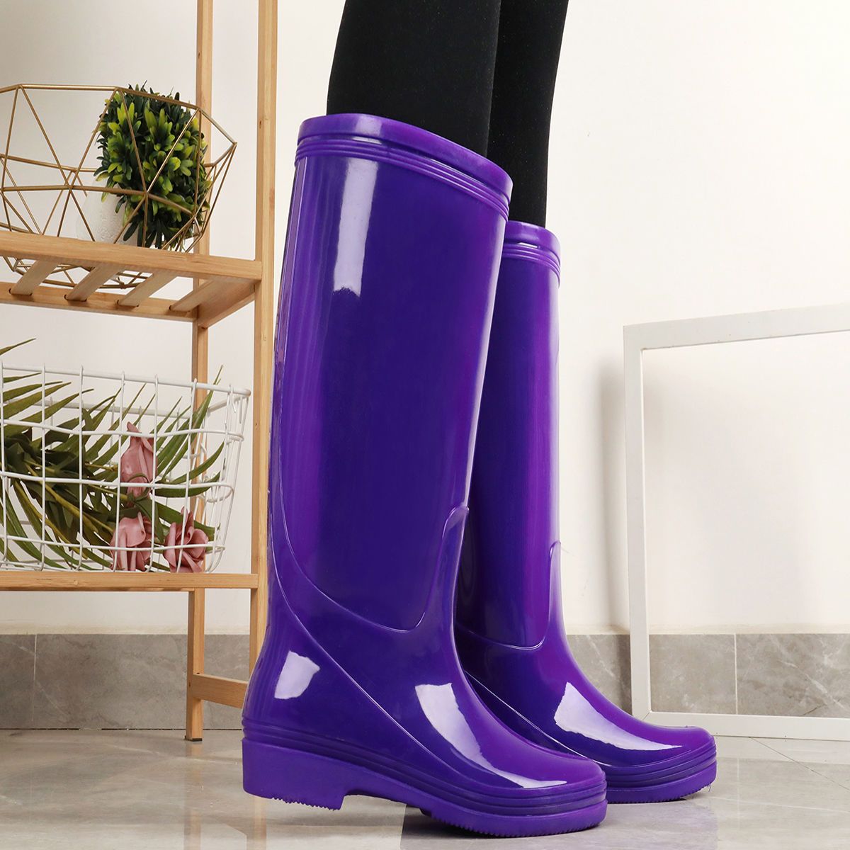 New lineless mesh quick-drying non-slip plus velvet high-tube rain boots rain boots waterproof shoes rubber shoes overshoes water boots women's kitchen