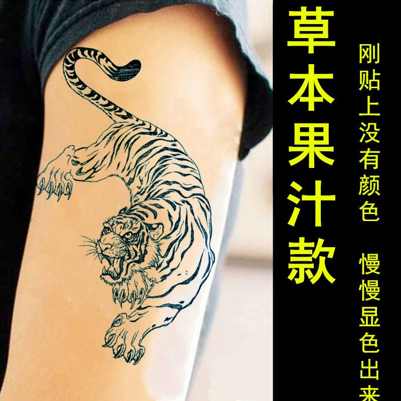 下山虎老虎纹身贴防水持久花臂半臂仿真刺青草本半永久招财麒麟
