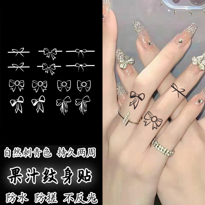 萌妹蝴蝶结可爱手指小图案草本果汁纹身贴半永久逼真刺青色不反光