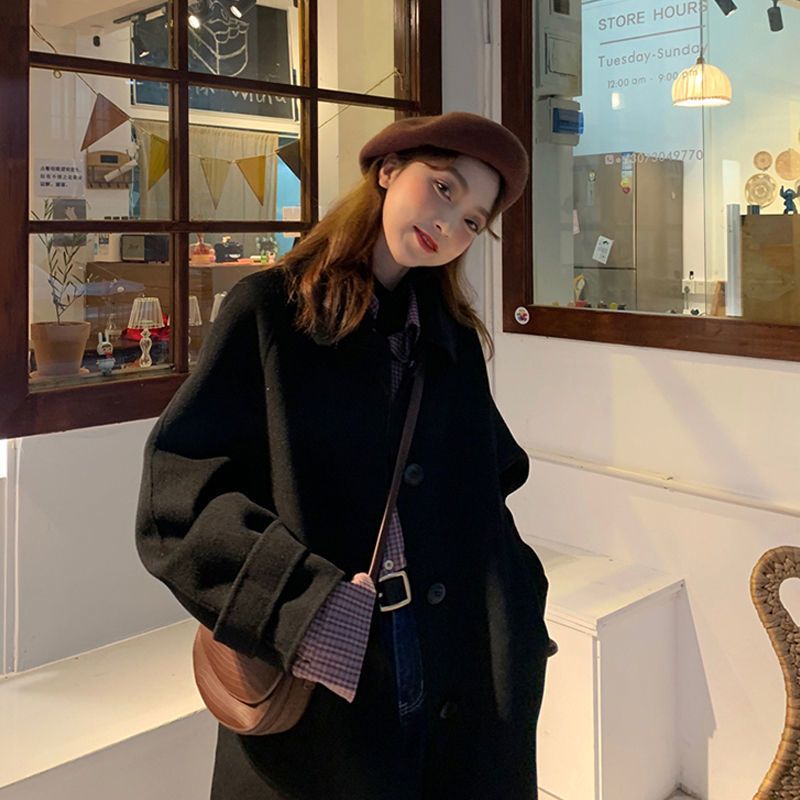 Windbreaker black long coat autumn 2021 new Hong Kong style Harajuku over the knee thin popular long-sleeved coat women's clothing