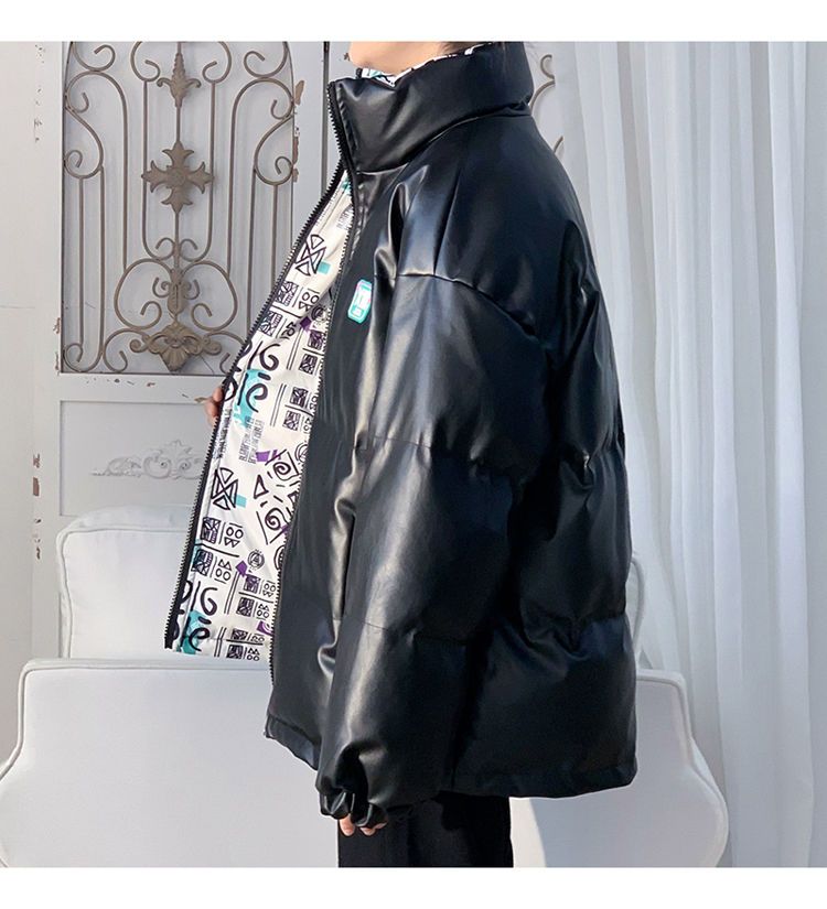 Classic plankton handsome double wear PU leather, men's winter fashion brand thickened warm cotton coat coat, loose_voghion.com