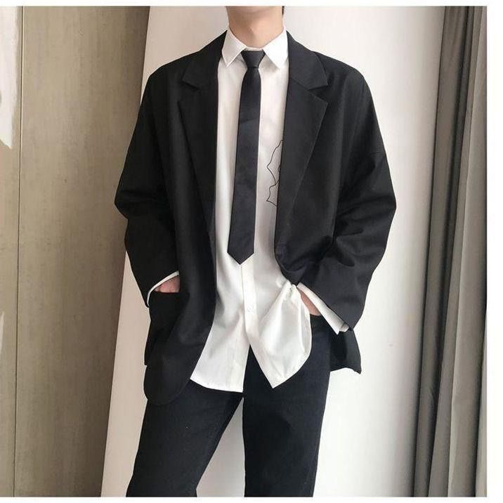 Three-piece spring suit jacket men's loose Korean version of the trend dk uniform college style ruffian handsome small suit men's suit