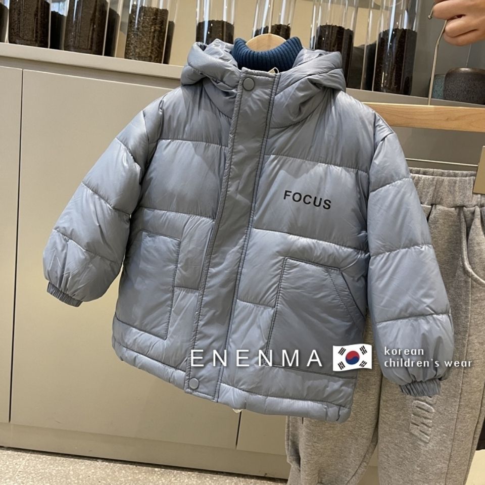Children's clothing 2022 winter style boy's foreign style thickened hooded down cotton clothing children's warm long-sleeved baby cotton coat