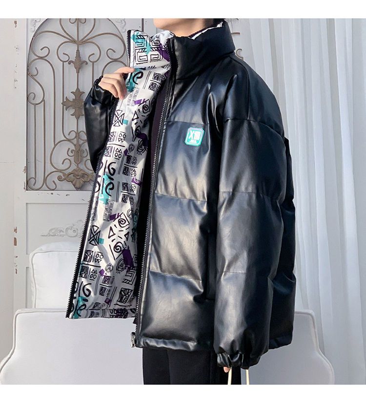 Classic plankton handsome double wear PU leather, men's winter fashion brand thickened warm cotton coat coat, loose_voghion.com