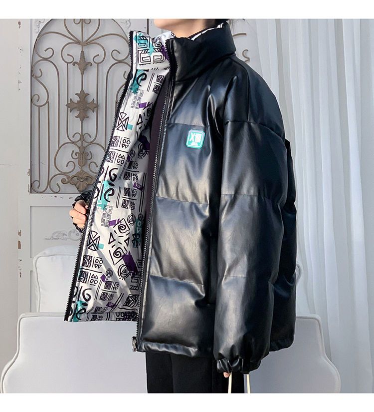 Classic plankton handsome double wear PU leather, men's winter fashion brand thickened warm cotton coat coat, loose_voghion.com