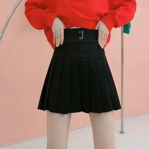 2022 Spring and Summer Elastic High Waist A-line Skirt All-match Slim Short Skirt Pleated Skirt Girls Korean Style Skirt Girls