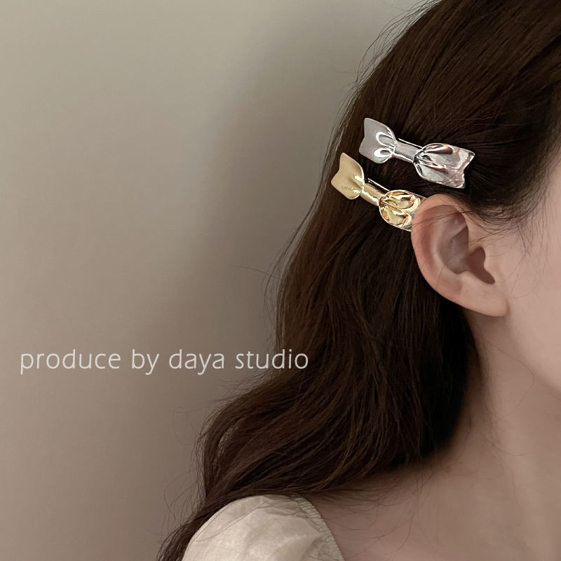 French girly feeling ~ metal bow hair clip light luxury high-end niche design retro temperament bangs seaside clip