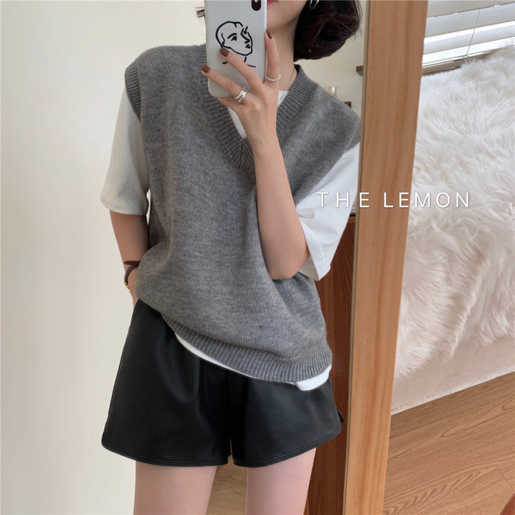 New Korean version of loose and thin all-match V-neck knitted sweater women's casual vest vest jacket