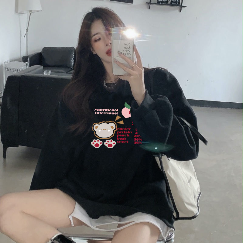 106122-美式潮流ins字母印花加绒加厚秋冬季圆领卫衣女黑色打底薄款上衣-详情图