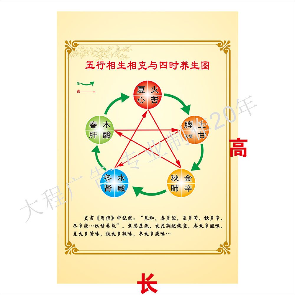 五行相生相克与四时养生图中医保健养生装饰宣传自粘自贴画