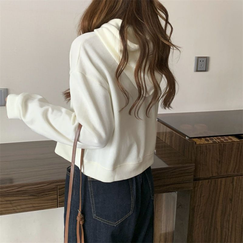 Man Xueyuan round neck sweater women's  spring, autumn and winter plus velvet thick loose solid color Korean version thin salt top