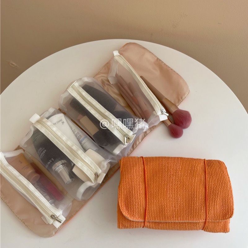 Portable foldable portable makeup bag with large capacity and cute travel toiletries, cosmetics classification and storage bag