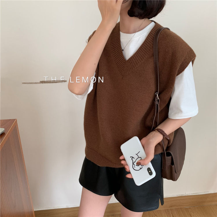 New Korean version of loose and thin all-match V-neck knitted sweater women's casual vest vest jacket