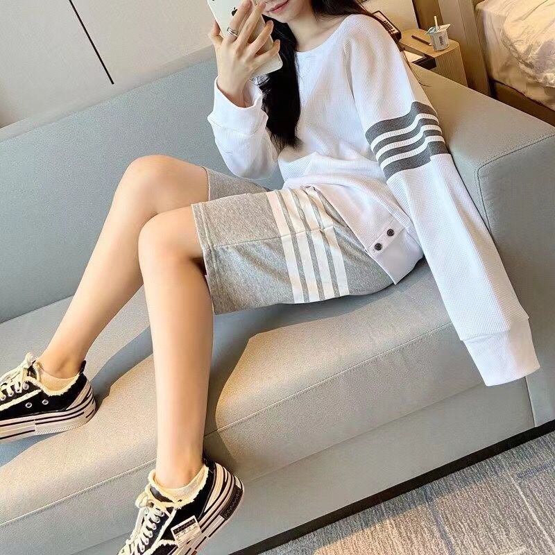 Four bar ice silk knitted shorts men's and women's fashion casual couple loose cropped pants casual straight shorts