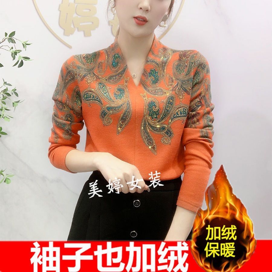 不加絨/加絨 質感~洋氣減齡~2021秋冬新款打底衫上衣女T恤媽媽裝
