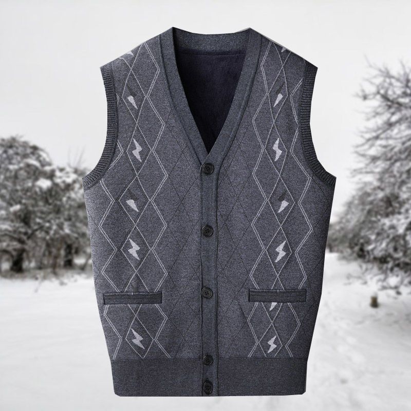 Middle-aged and elderly men's waistcoat men's knitted warm vest vest men's autumn and winter V-neck cardigan plus velvet thick vest