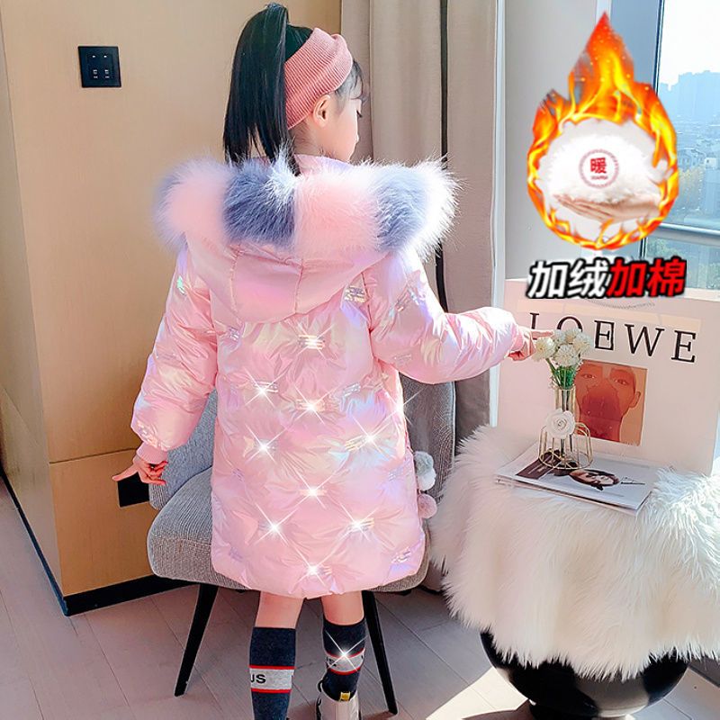 Girls' winter cotton padded clothes 2022 new foreign style big children Korean version mid-length plus down down cotton padded jacket thickened jacket